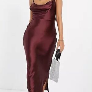 maroon/wine cowl satin dress